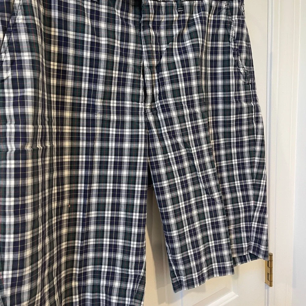Ralph Lauren Blue and White Plaid Flat-Front Shorts